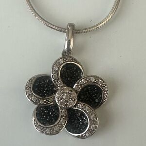 STS Sterling Silver Black And White Cubic Zirconia Clover Necklace